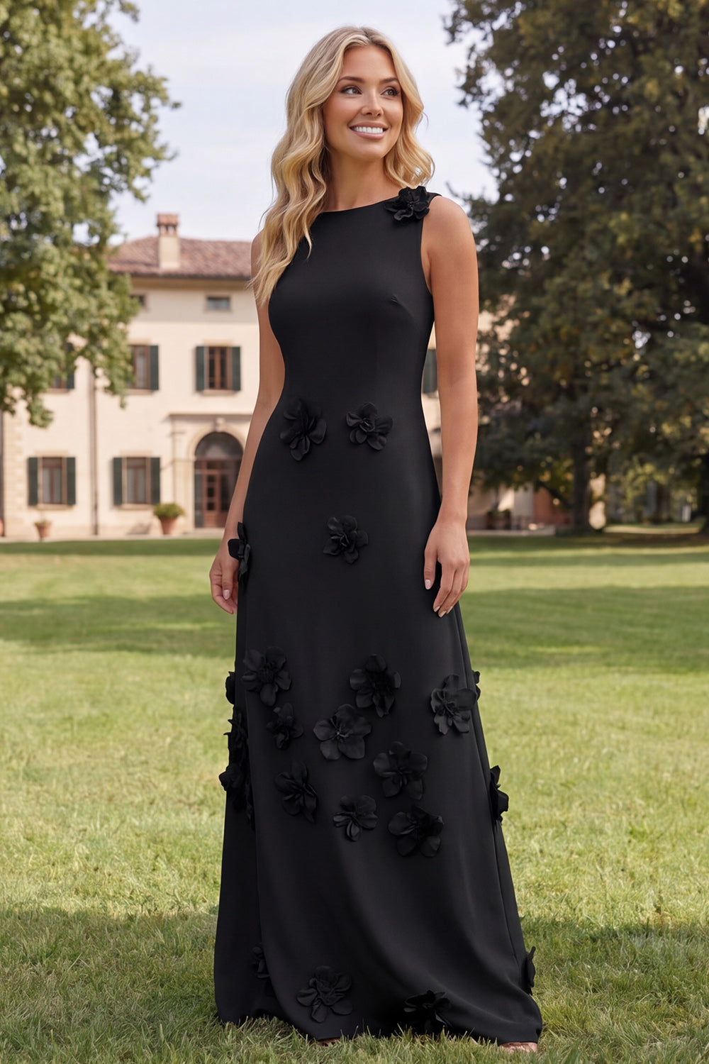 Hot Pink Boat Neck A Line Floral Maxi Wedding Guest Dress