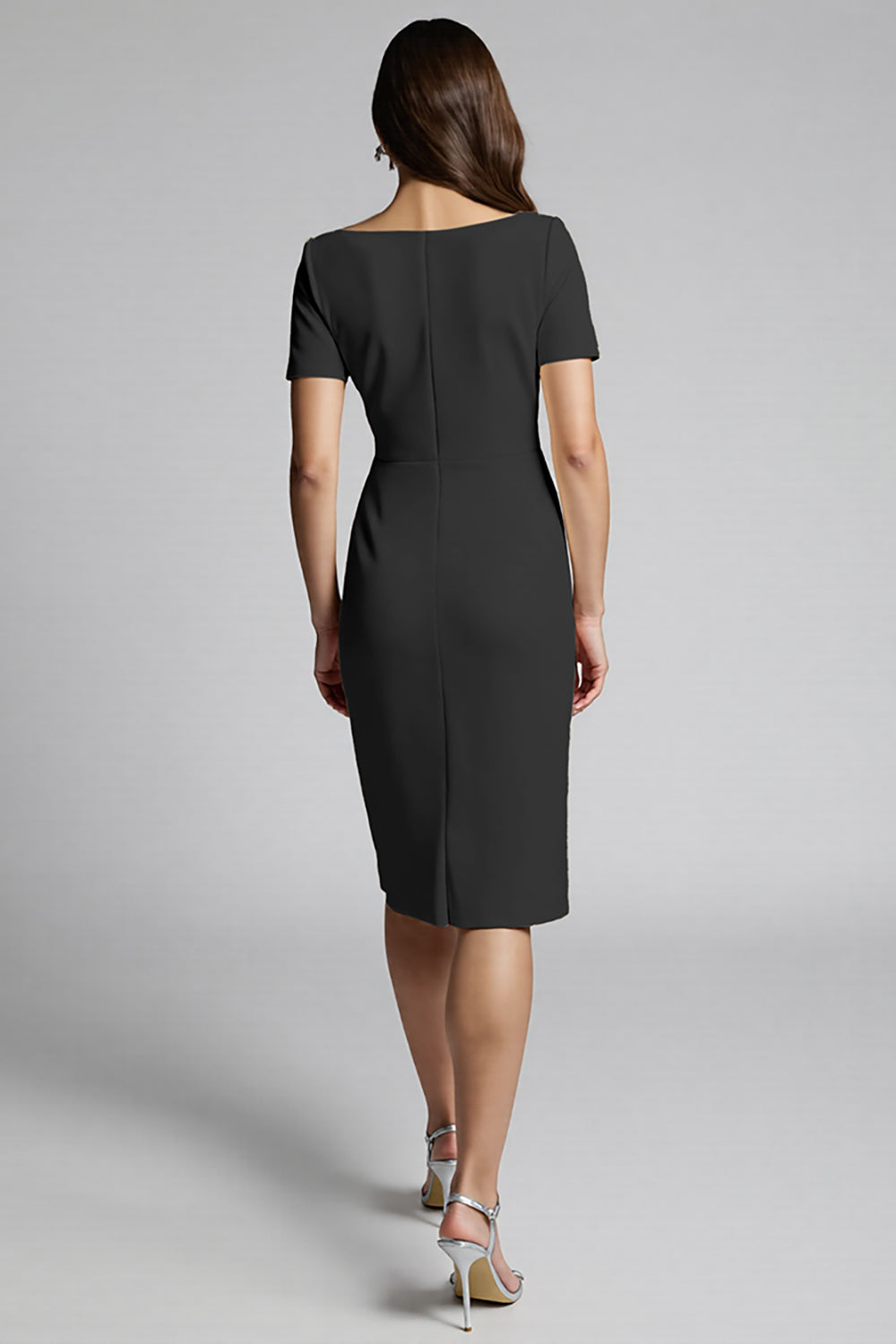 Champagne Bodycon Ruffled Midi Satin Work Dress with Short Sleeves