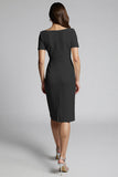Champagne Bodycon Ruffled Midi Satin Work Dress with Short Sleeves