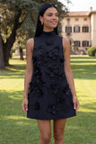 Hot Pink Short Floral High Neck A Line Homecoming Dress