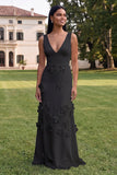 Butter Yellow Sheath V-Neck Floral Long Wedding Guest Dress