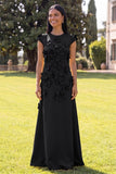 Butter Yellow A Line Round Neck Floral Long Wedding Guest Dress with Sleeves