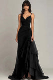Ink Blue Sweetheart Ruched Chiffon Long Formal Dress with Ruffles