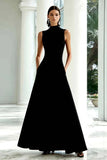 Black and White High Neck Long A Line Formal Dress
