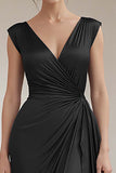 Peacock V-Neck Sheath Ruched Long Formal Dress with Ruffles