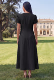 Butter Yellow A Line Round Neck Floral Maxi Wedding Guest Dress with Sleeves