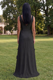 Butter Yellow Sheath V-Neck Floral Long Wedding Guest Dress