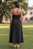 Yellow A Line Strapless Floral Maxi Wedding Guest Dress
