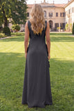Hot Pink A Line Boat Neck Floral Long Wedding Guest Dress