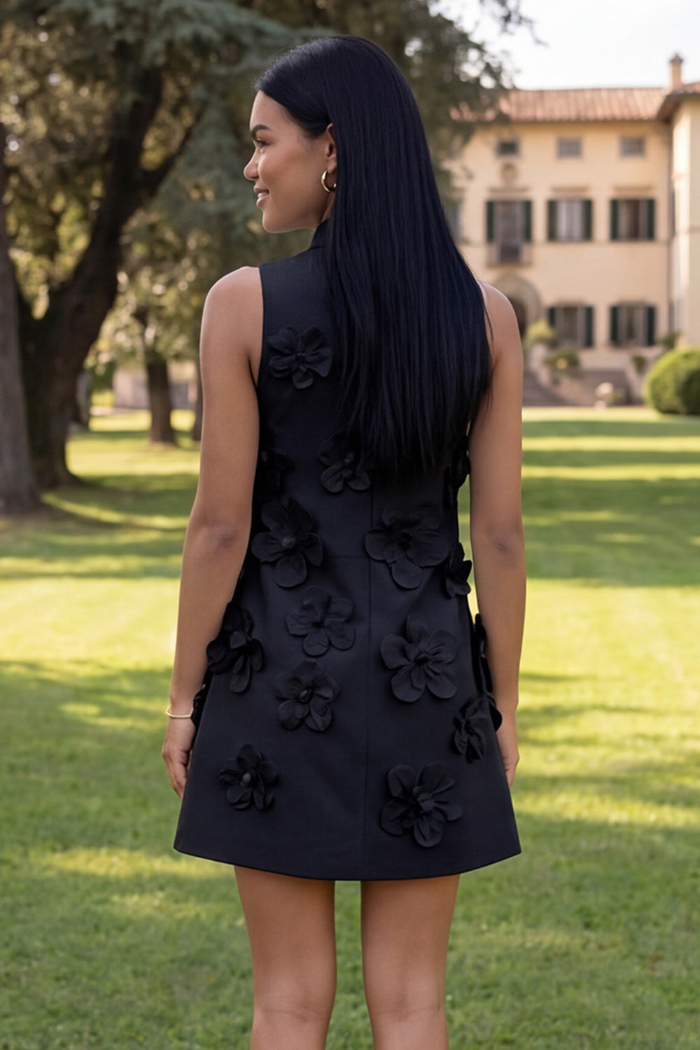 Hot Pink Short Floral High Neck A Line Homecoming Dress