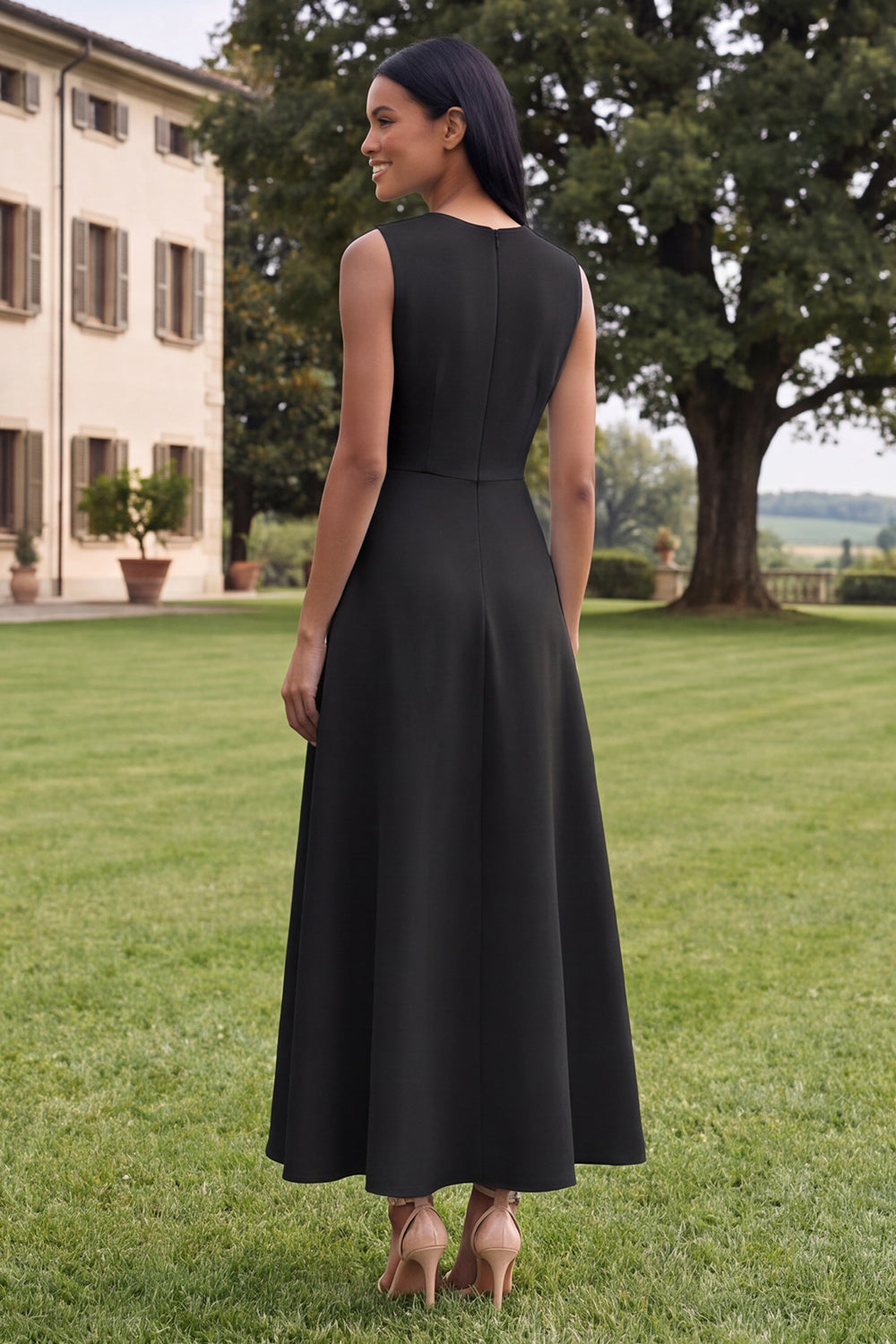 Hot Pink A Line Round Neck Floral Maxi Wedding Guest Dress