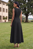 Hot Pink A Line Round Neck Floral Maxi Wedding Guest Dress