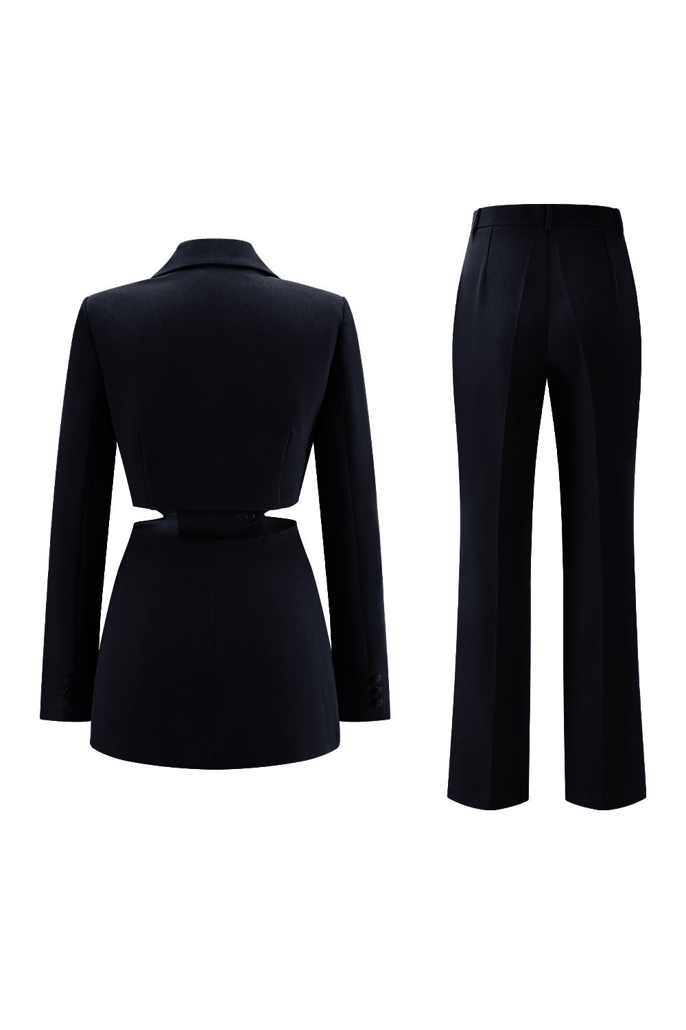 Grey Blue 2 Piece Cut Out Notched Lapel Women Prom Suits