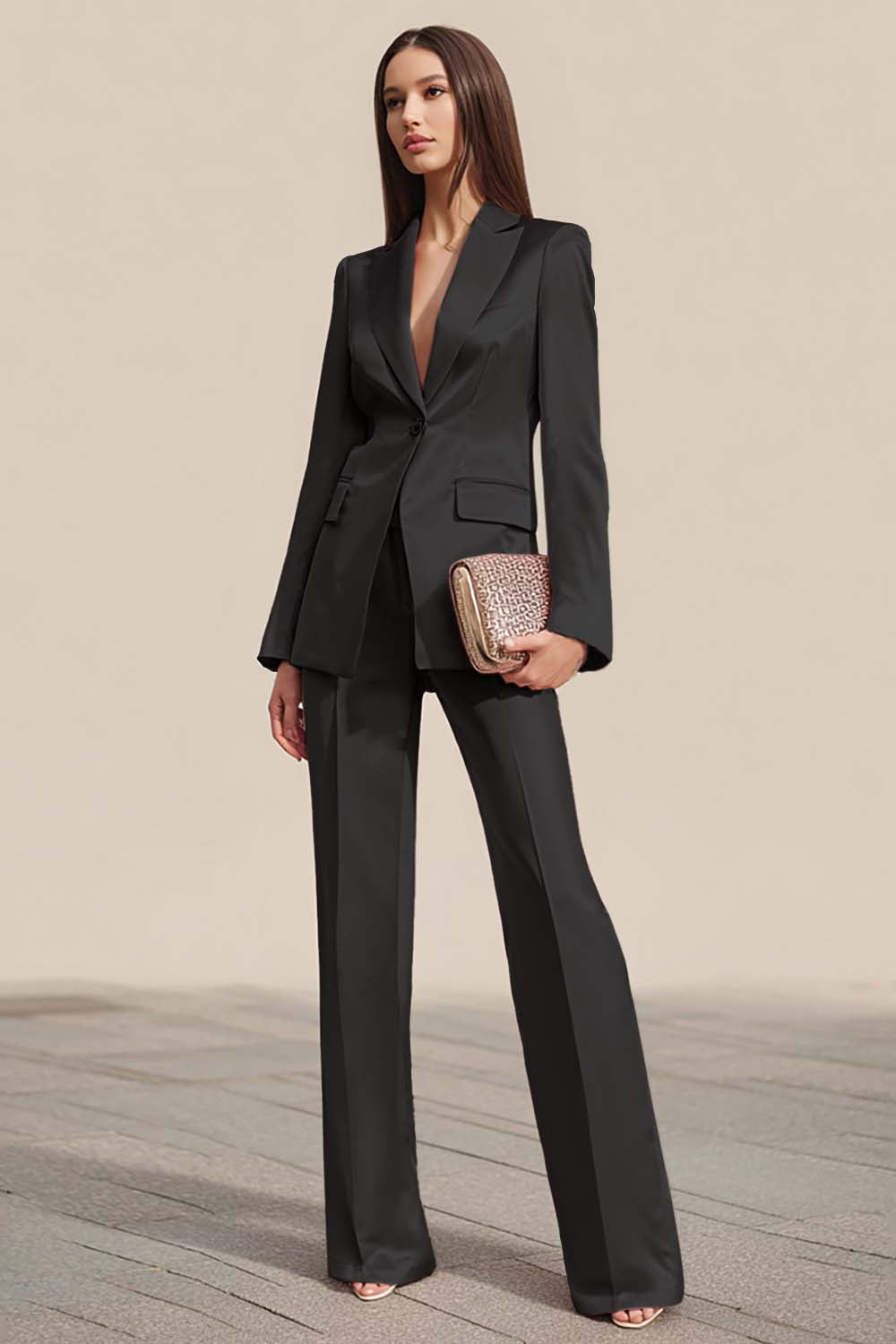 Dusty Rose 2 Piece Satin One Button Business Suits with Sleeves