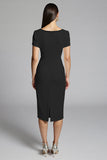 Beige Bodycon Midi Satin Work Dress with Short Sleeves