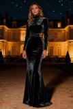 Purple Velvet Mermaid High Neck Long Sleeves Holiday Party Dress