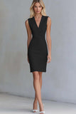 Bodycon Ivory Satin V-Neck Short Work Dress