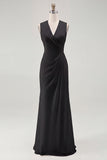 White Chiffon V-Neck Sheath Sleeveless Long Rehearsal Dinner Dress