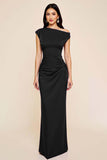 Dusty Blue Sheath Satin Asymmetrical Long Ruched Formal Dress