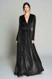 Brown Velvet Long Sleeves Holiday Party Dress A Line Pleated V-Neck Formal Dress