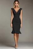 White Deep V-Neck Bodycon Midi Formal Dress
