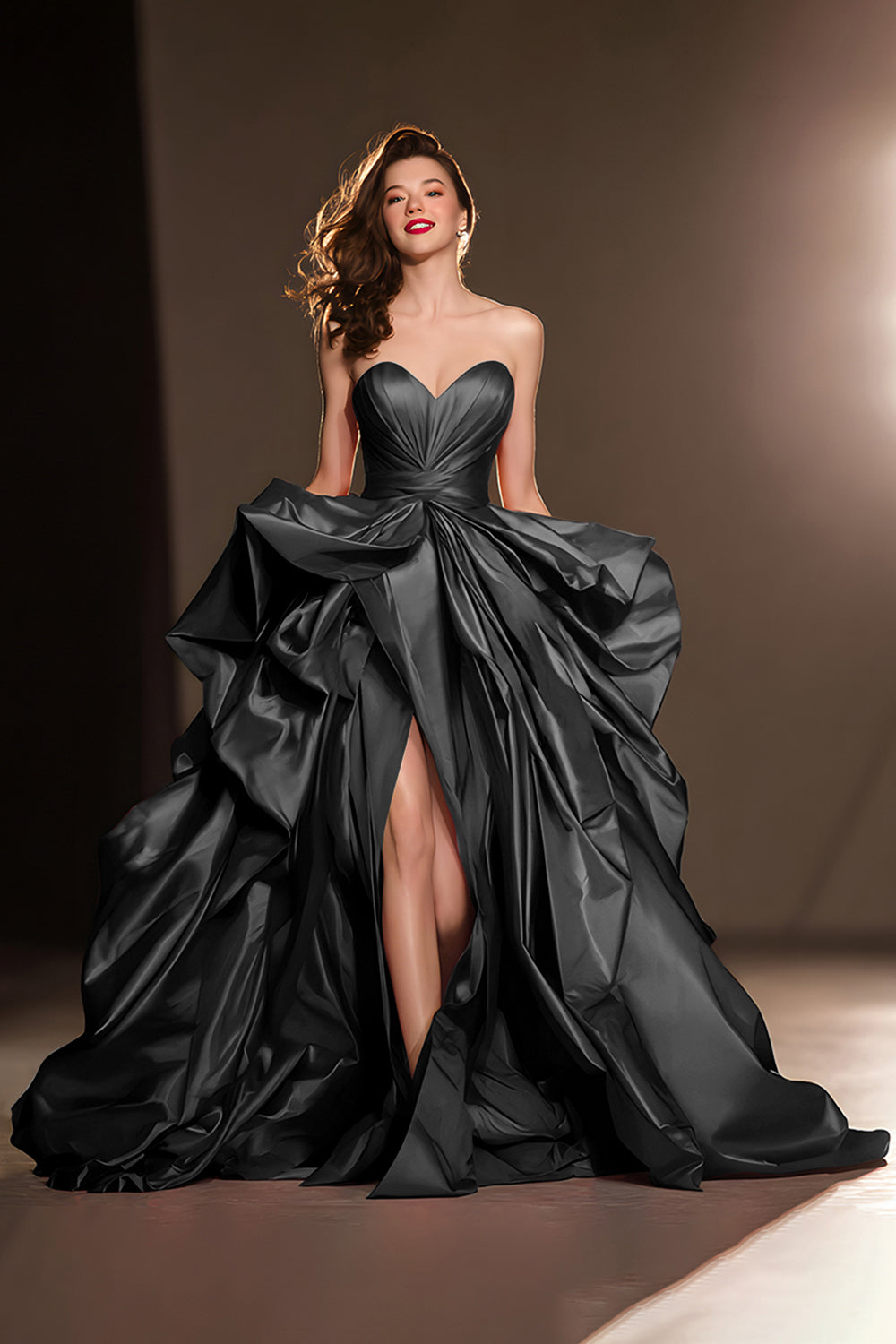 ZAPAKASA Women Dark Red Satin Long Ruffled Pageant Dress with Slit Sweetheart Ball Gown Military Ball Dress ZAPAKASA Women Dark Red Satin Long Ruffled Pageant Dress with Slit Sweetheart Ball Gown Military Ball Dress