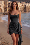 Ivory Ruched Bodycon Strapless Ruched Short Graduation Dress with Sash
