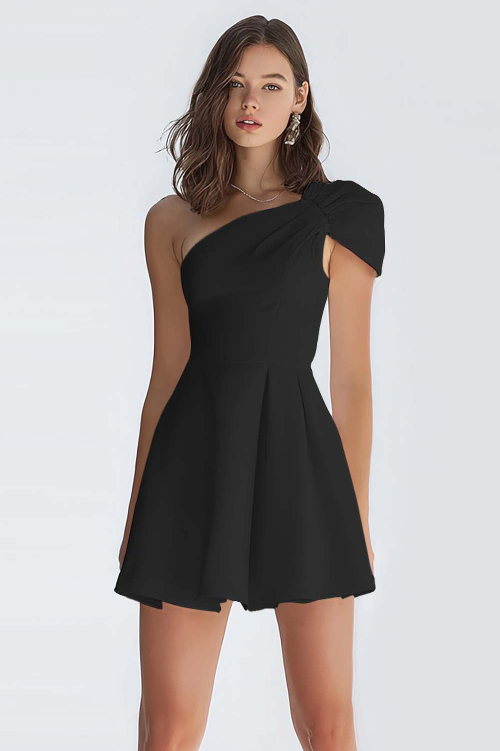 Zapakasa Women Simple Ivory Satin Short A-Line Graduation Dress One Shoulder Little White Dress Zapakasa Women Simple Ivory Satin Short A-Line Graduation Dress One Shoulder Little White Dress