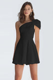 Simple Ivory Satin One Shoulder Short A-Line Graduation Dress