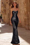 Sparkly Gold Sequin Sweetheart Mermaid Long Prom Dress