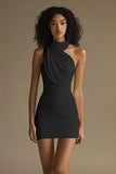 White Sleeveless High Neck Ruched Bodycon Short Homecoming Dress