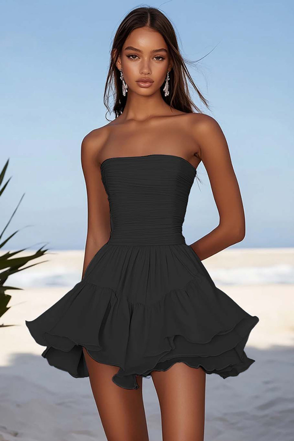 Sky Blue Strapless Chiffon Short Graduation Dress with Ruffles