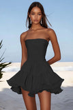 Sky Blue Strapless Chiffon Short Graduation Dress with Ruffles