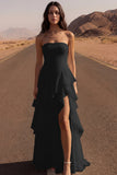 Ivory Strapless A Line Maxi Beach Wedding Dress with Ruffles