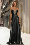 Sparkly Gold Metallic Pleated Strapless Long Prom Dress