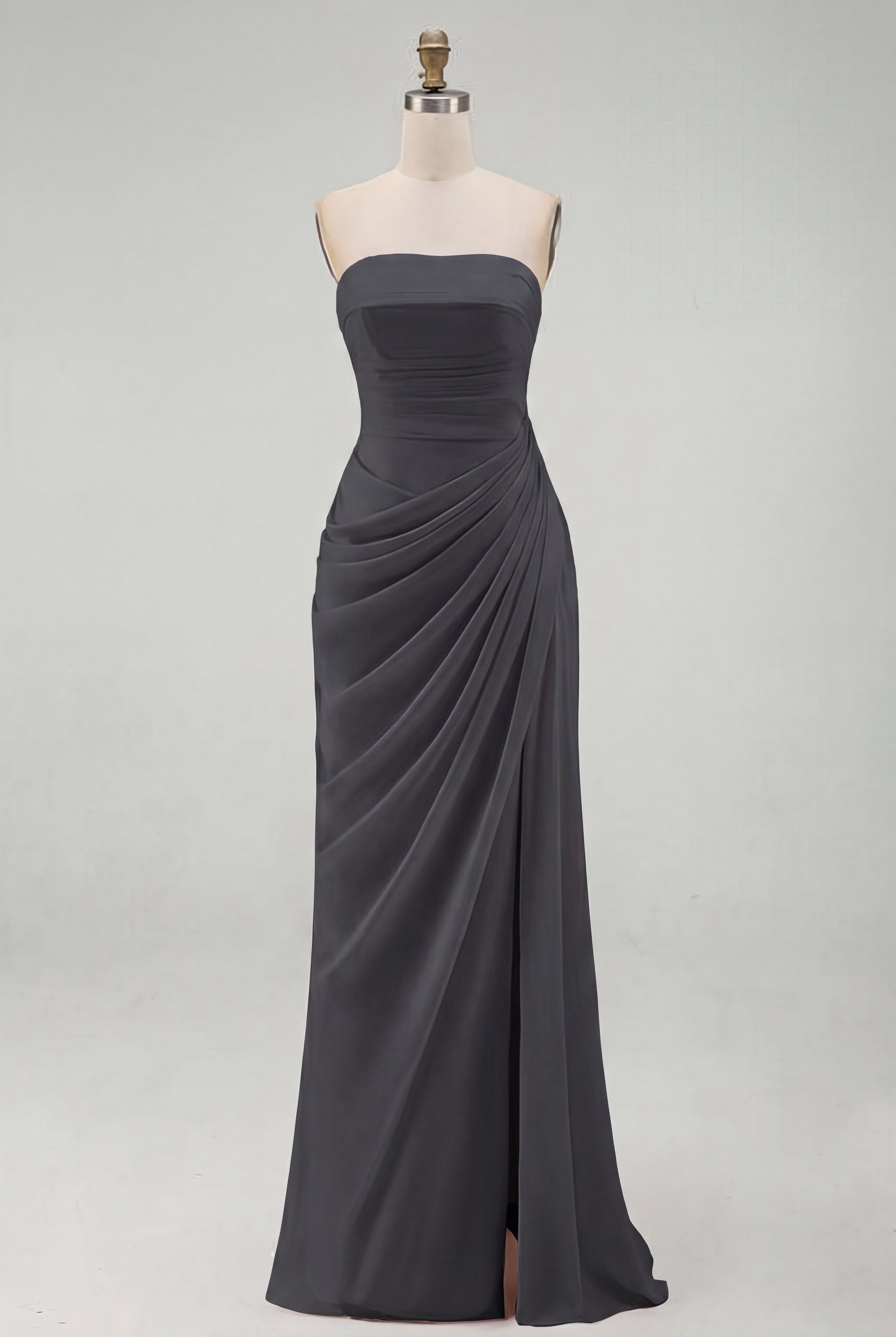 Light Pink Sheath Ruched Long Prom Dress with Slit