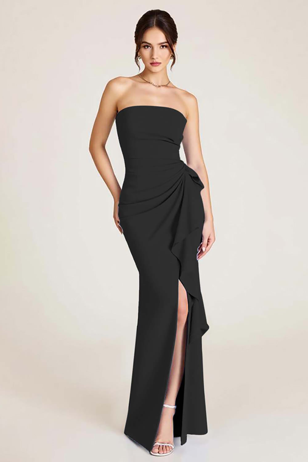 Sky Blue Square Neck Long Sheath Wedding Guest Dress with Slit