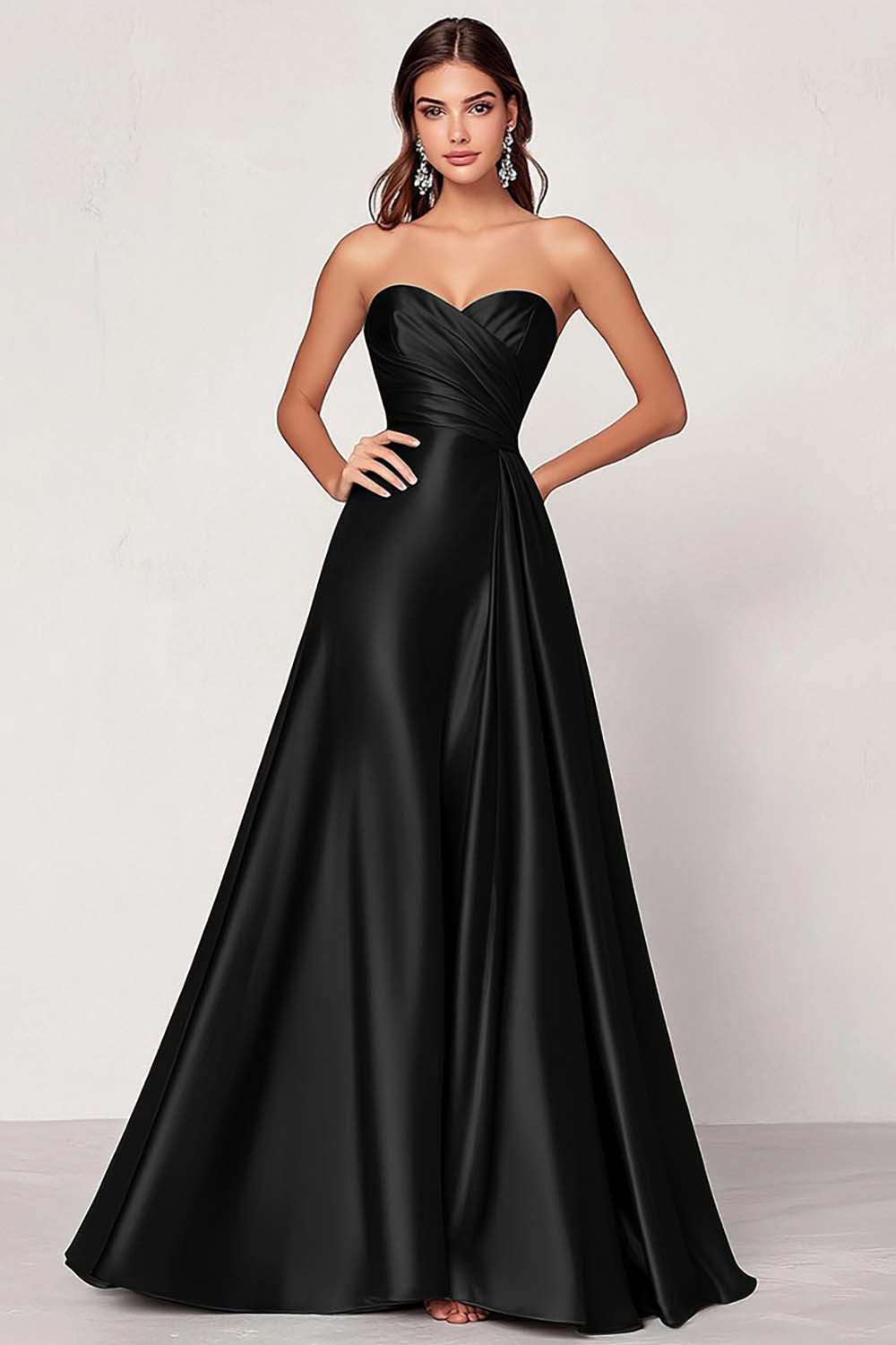 ZAPAKASA Women Satin Dark Green A Line Sweetheart Prom Dress Strapless Ruched Long Formal Dress ZAPAKASA Women Satin Dark Green A Line Sweetheart Prom Dress Strapless Ruched Long Formal Dress