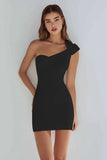 Ivory Satin One Shoulder Short Tight Graduation Dress