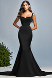 Corset Dark Green Satin Spaghetti Straps Mermaid Long Prom Dress