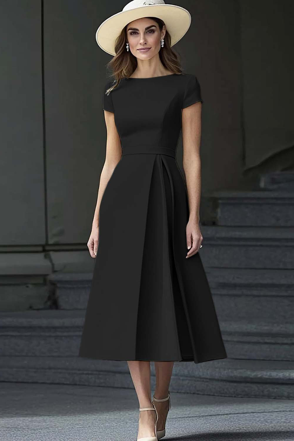 a line plus size work dress Plus Size Brown Work A-Line Long Sleeve Midi Dress
