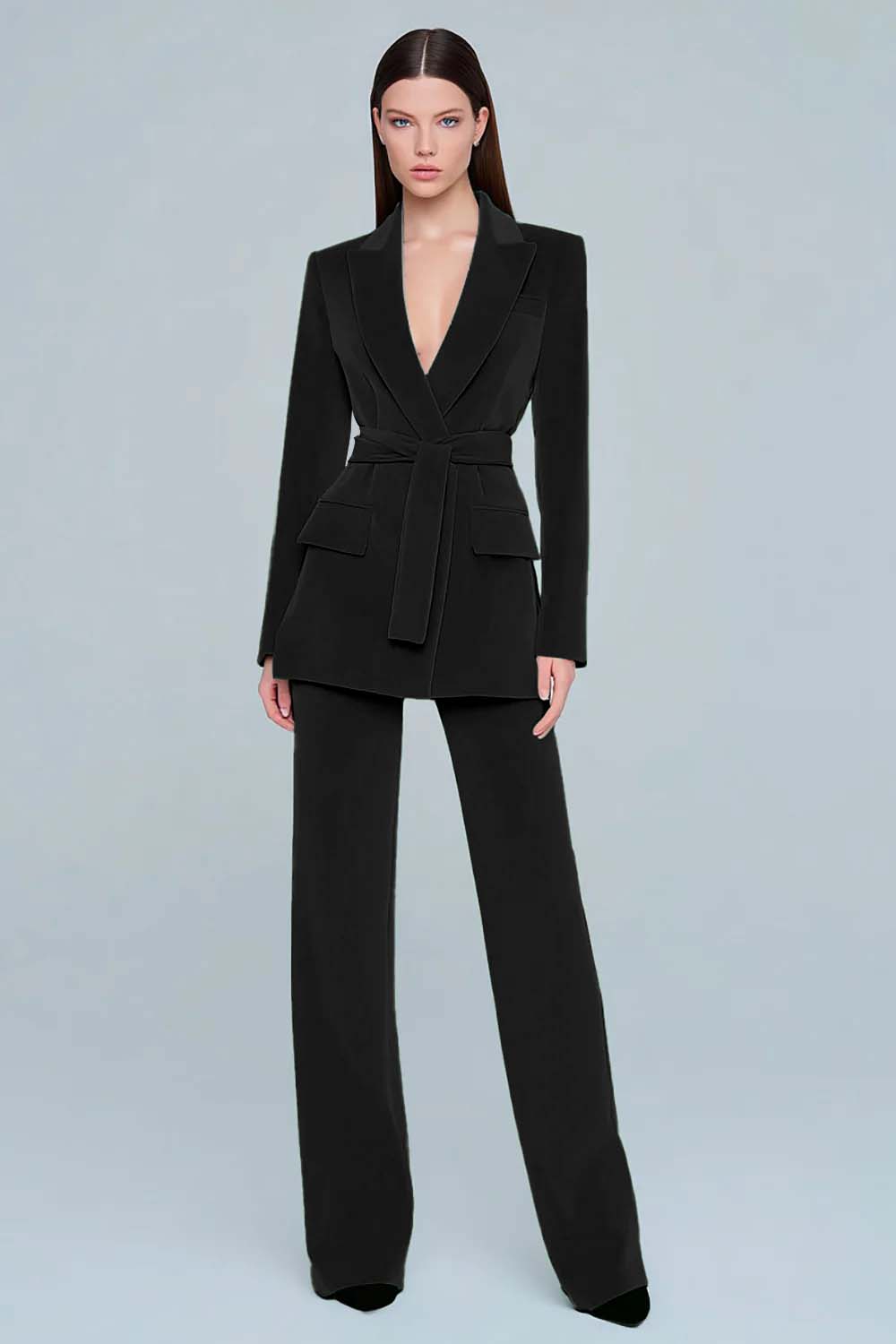 Dark Green Velvet 2 Piece Peak Lapel Long Sleeves Prom Suits with Sash