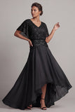 Sparkly Champagne Asymmetrical Ruched Sequin A Line Mother of the Bride Dress