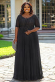 Grey A Line Appliqued Plus Size Long Mother of the Bride Dress