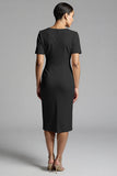 Tahiti V-Neck Bodycon Midi Satin Work Dress with Short Sleeves