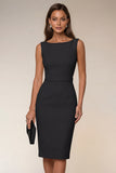 Navy Boat Neck Pencil Short Work Dress