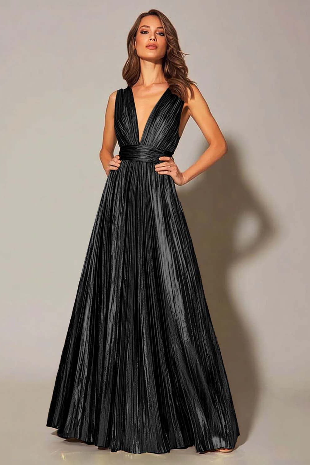 black metallic formal dress Strapless Long Metallic Prom Dress with Ruffle Trim Kelly Foil / Small