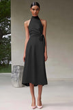 Pink Satin A Line Halter Knee-Length Formal Dress