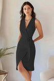 Sky Blue Satin Bodycon V-Neck Sleeveless Short Work Blazer Dress
