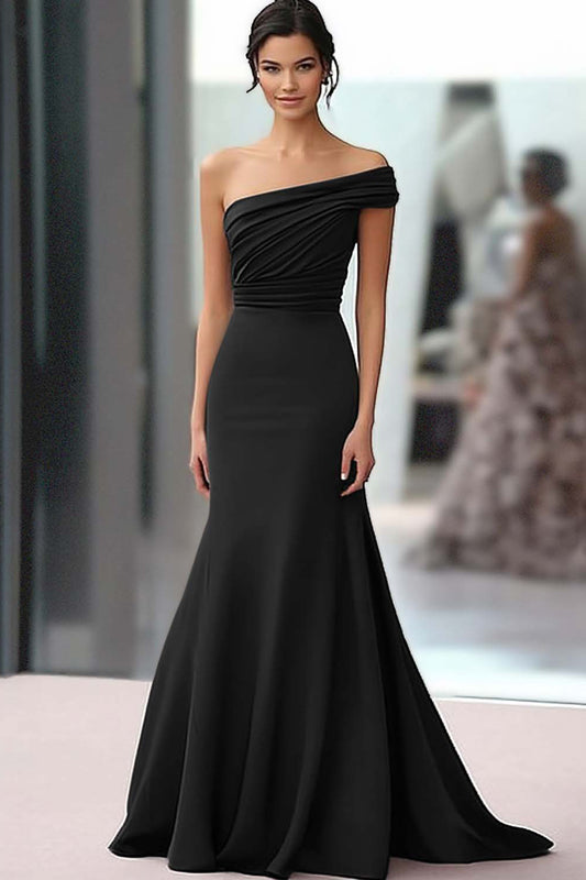 Coffee One Shoulder Crepe Mermaid Long Ruched Gala Dress
